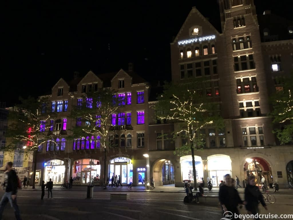 Amsterdam Dam Square shops at night