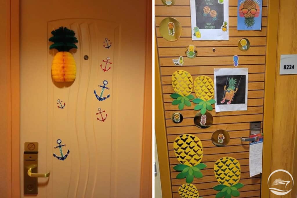 Pineapples on cruise ship cabin doors
